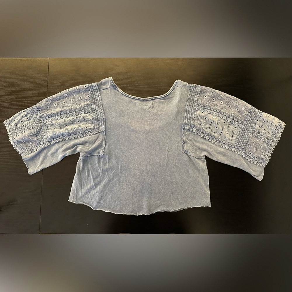 Chic Lace Sleeve Blouse in Soft Blue